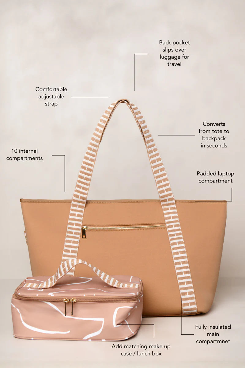 Tan carry all convertible tote backpack bag in neoprene XL with adjustable straps