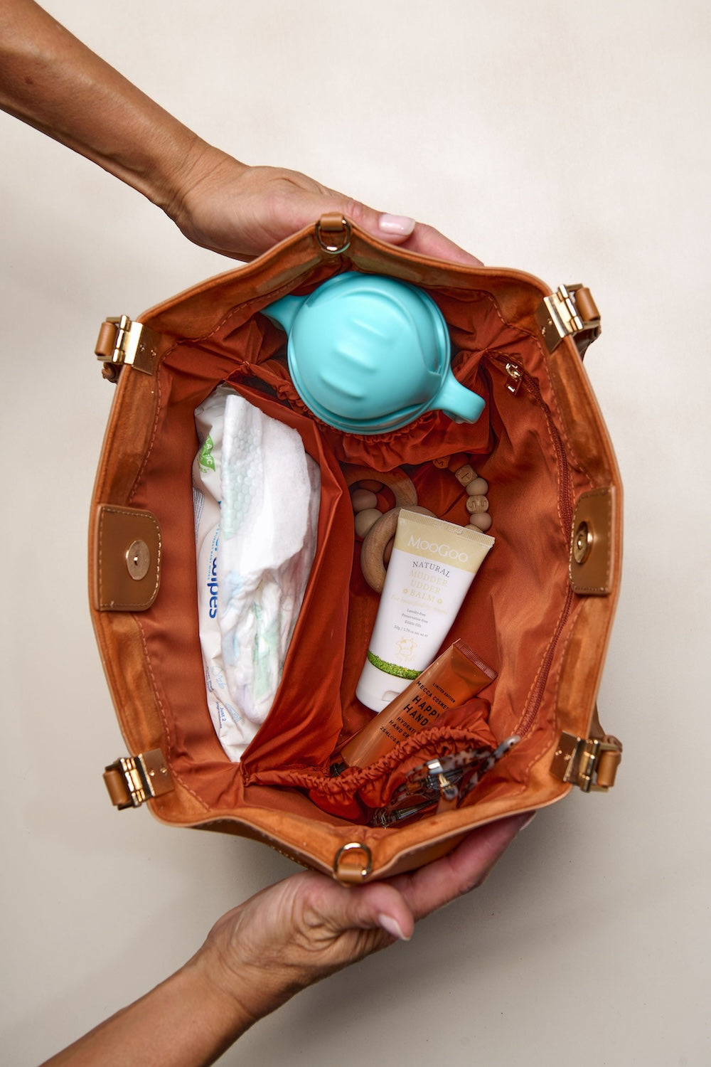 Tan tote inside
