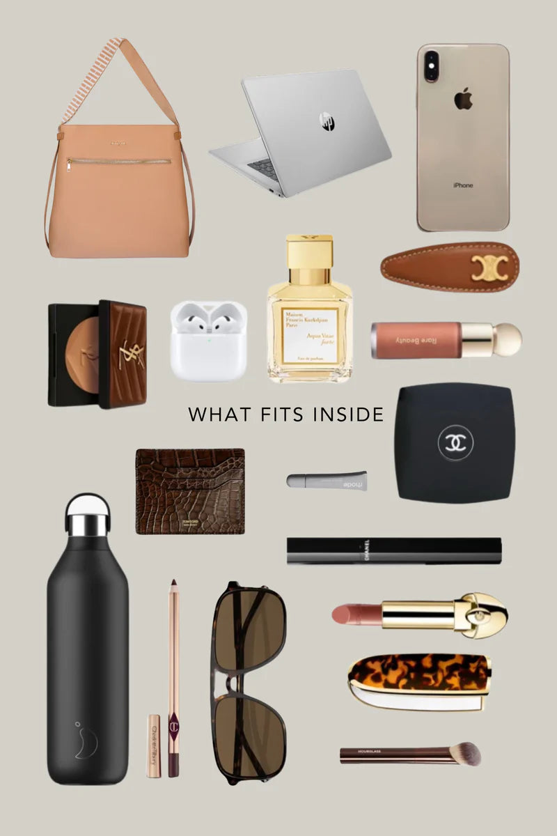 Tan bag with laptop inside