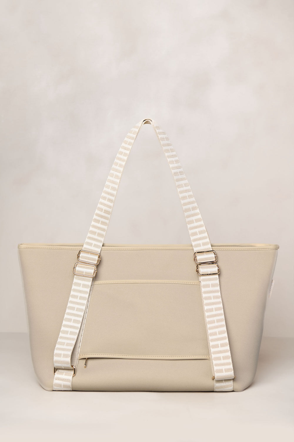 Taupe cream carry all convertible tote backpack bag in neoprene XL with adjustable straps