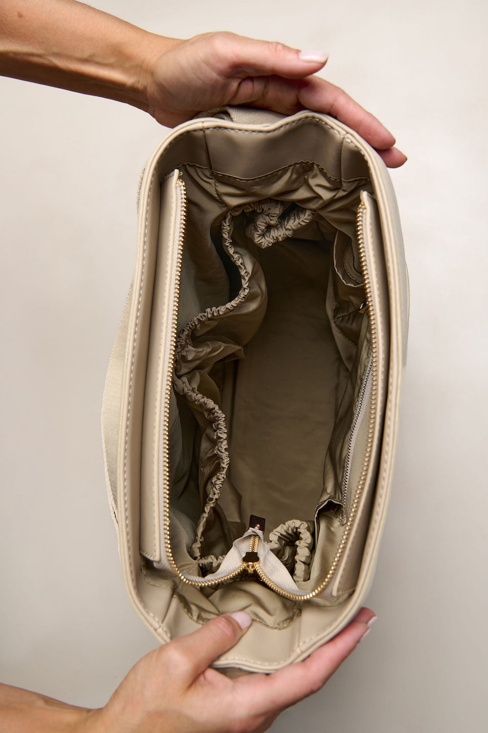 Taupe bag inside pockets 