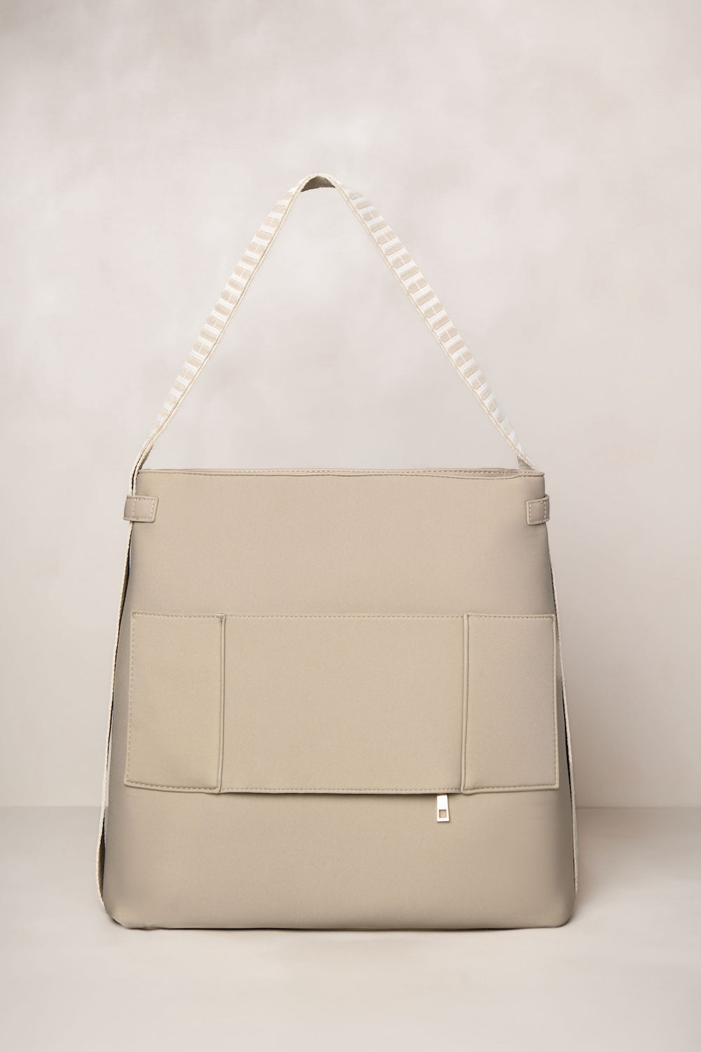 Taupe cream convertible tote backpack bag in neoprene with gold hardware