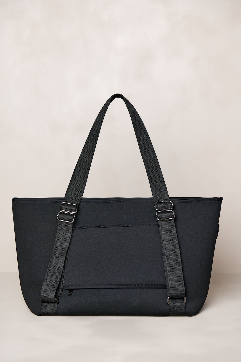 Black carry all womens convertible tote backpack bag in neoprene XL with adjustable straps