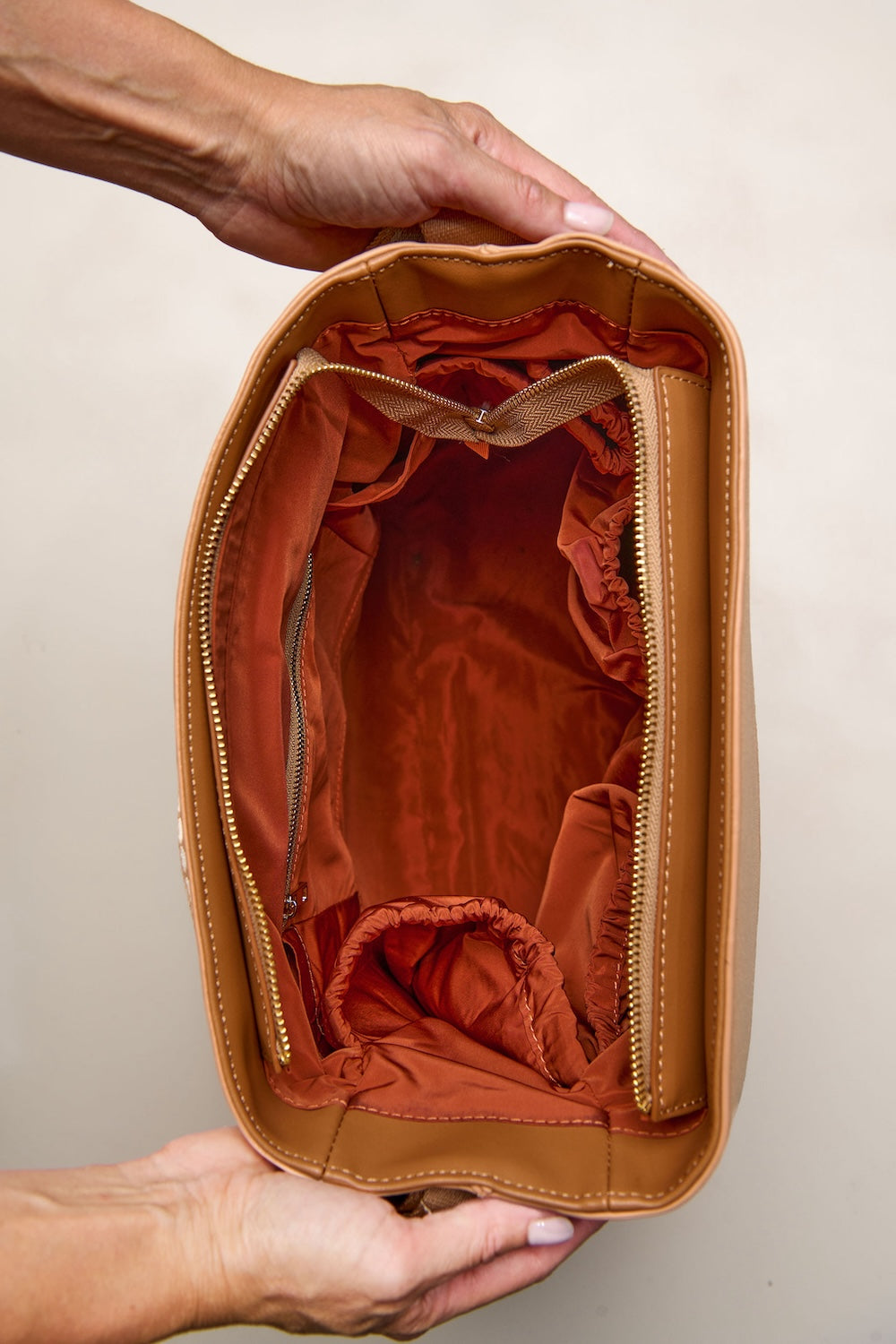 Tan bag inside pockets