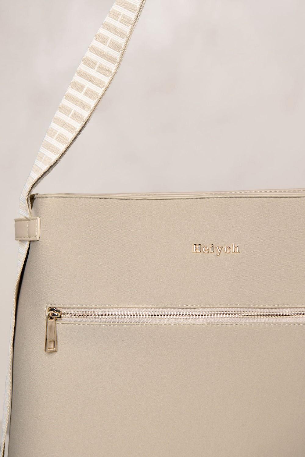 Taupe cream convertible tote backpack bag in neoprene with gold hardware